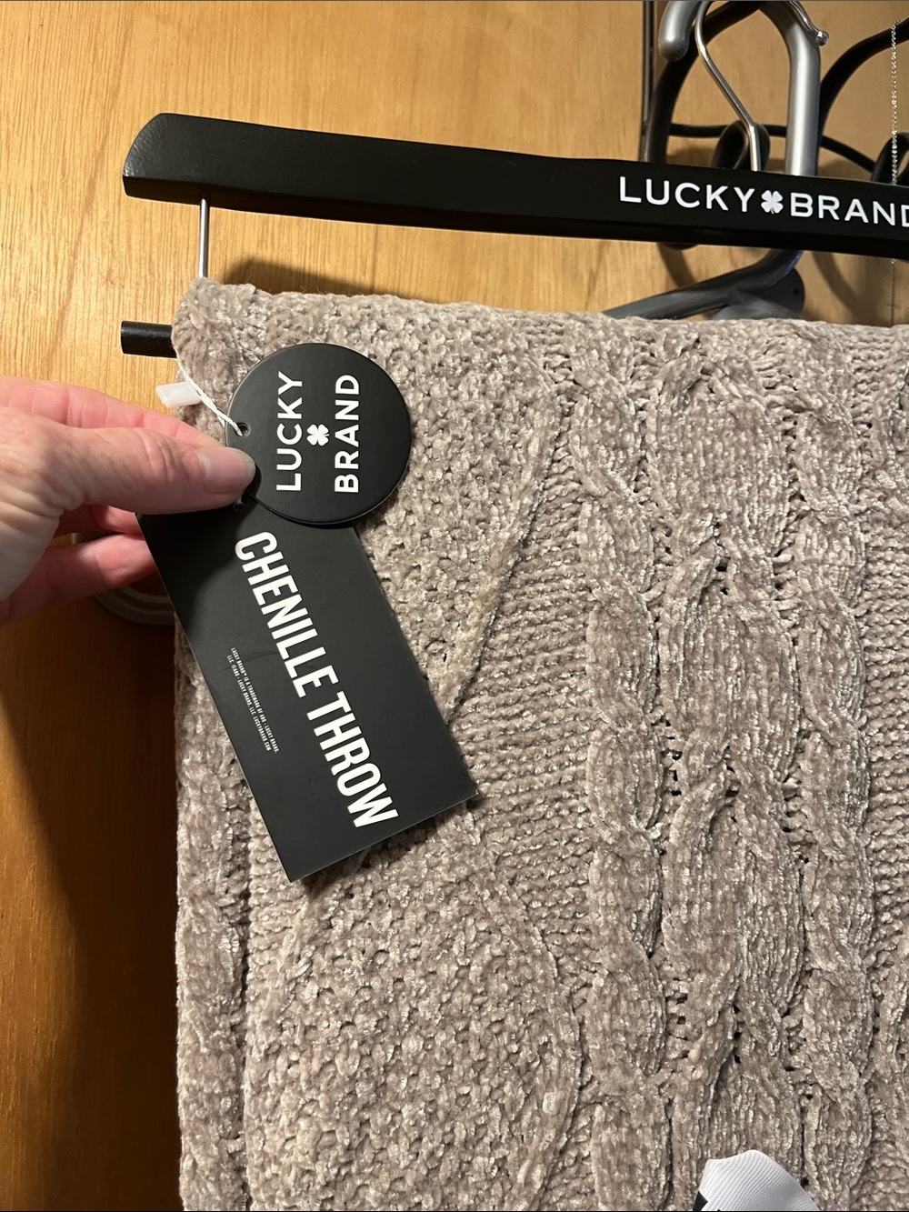 Lucky Brand Taupe Chenille Cable Knit Throw Blanket